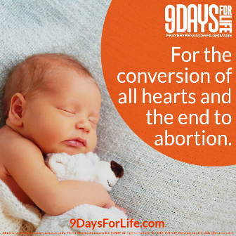 9 Days for Life is a novena program of prayer, penance, and pilgrimage for an end to the abortion holocaust, January 21 - 29, 2017.