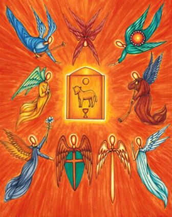 This illustration of the 9 choirs of angels is by artist Jason Koltuniak for the children's book from Divine Providence Press, 