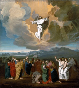 This painting of Jesus ascending into Heaven is by John Singleton Copley (1738-1815), and it is in the Museum of Fine Arts in Boston, Massachusetts.