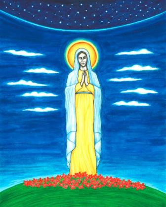 This illustration of the Blessed Virgin Mary is by artist Jason Koltuniak for the children's book from Divine Providence Press, 