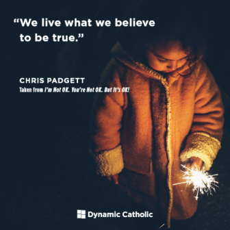 We live what we believe to be true. This little girl holds a sparkler at night, an image of Jesus Christ the Light of the World, whom the darkness can never overcome.