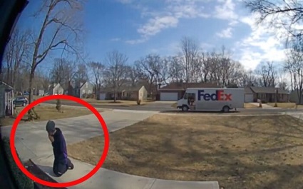 A home security camera captured footage of a FedEx driver kneeling in prayer after being inspired by seeing a stature of the Blessed Virgin Mary.