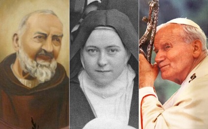 Padre Pio, Therese the Little Flower, and John Paul II are three saints known for the virtue of hope.