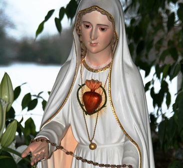 This statue of Our Lady of Fatima, featuring the Immaculate Heart of Mary, is owned by the World Apostolate of Fatima in Saint Louis, Missouri.