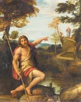 Saint John the Baptist, the last of the Old Testament prophets, proclaims Jesus Christ to the world as the Lamb of God.
