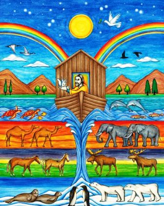 This illustration of Noah and his Ark of animals is by artist Jason Koltuniak and included in the scriptural counting book for children, Counting on Faith, available from Divine Providence Press.