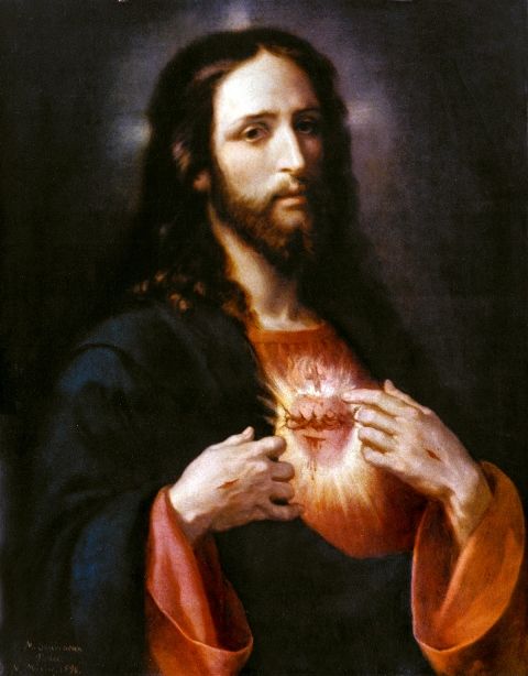 J. Ponce painted this spectacular rendition of the Sacred Heart of Jesus Christ.
