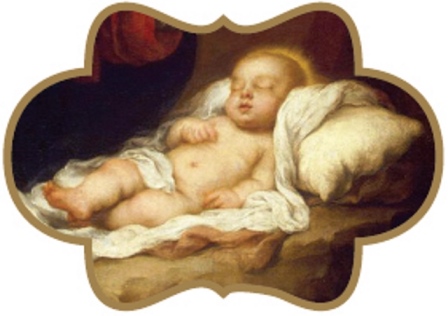 In this simple image, the Infant Jesus sleeps peacefully as foretold by the Prophet Isaiah.