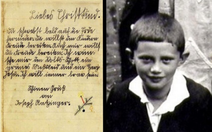 This is a letter that Pope Benedict XVI, at age seven, wrote to Baby Jesus in 1934.