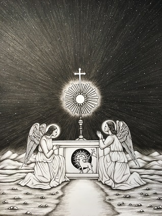 This illustration of Heavenly Adoration is by artist Jason Koltuniak for the children's book from Divine Providence Press, 
