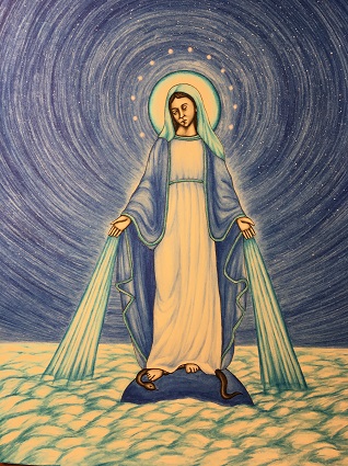 This illustration of the Blessed Virgin Mary is by artist Jason Koltuniak for the children's book from Divine Providence Press, 