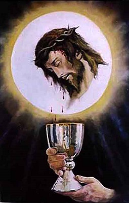 This image captures the reality of the Body, Blood, Soul, and Divinity of Jesus Christ present in the Most Holy Eucharist..