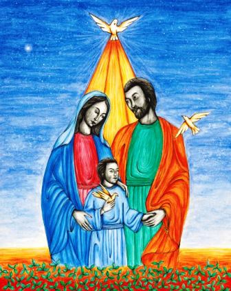 This original artwork of the Holy Family of Jesus, Mary, and Joseph is by illustrator Jason Koltuniak, and it is published in the children's book, Counting on Faith.