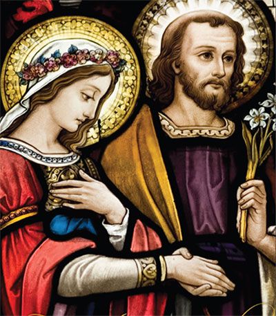 This original artwork by the Missionaries of the Holy Family captures the innocence of Mary and Joseph during the exchange of their wedding vows.
