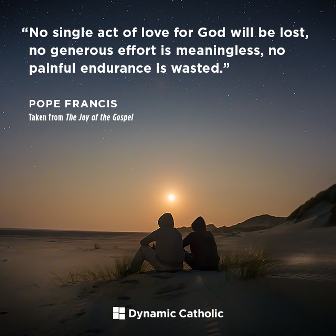 Pope Francis: No single act of love for God will be lost, no generous effort is meaningless, no painful endurance is wasted.