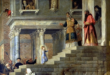 Our Lady's presentation in the Temple in Jerusalem is featured in this famous painting by the artist Titian.