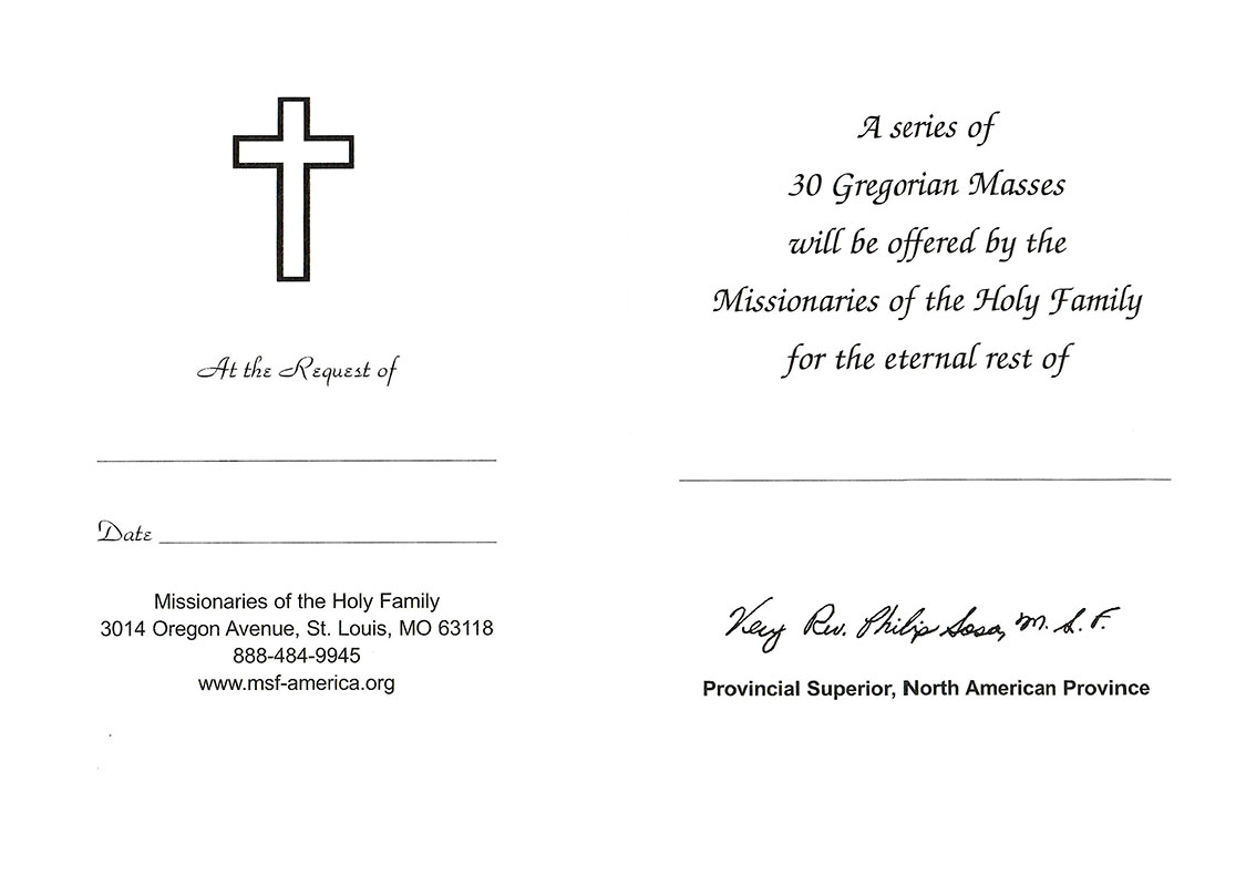 Gregorian Masses for Souls in Purgatory - Missionaries of the Holy Family